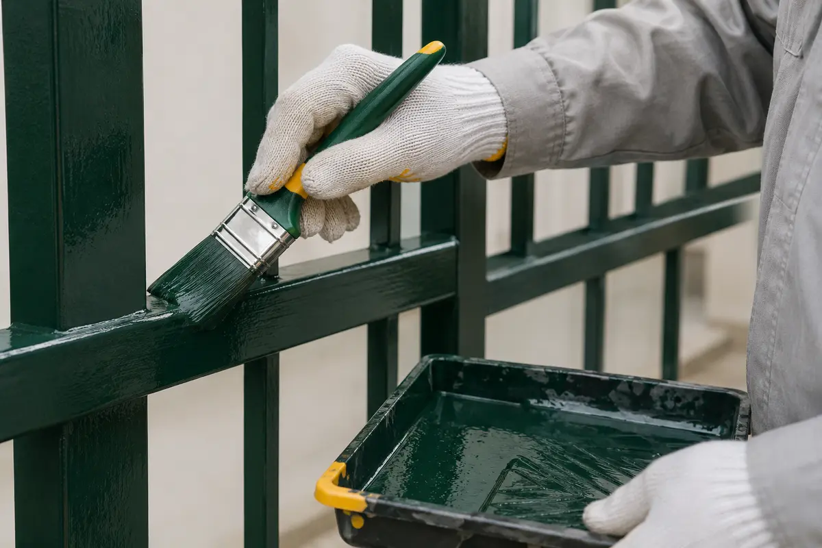 Aplicação de tinta esmalte em estrutura metálica